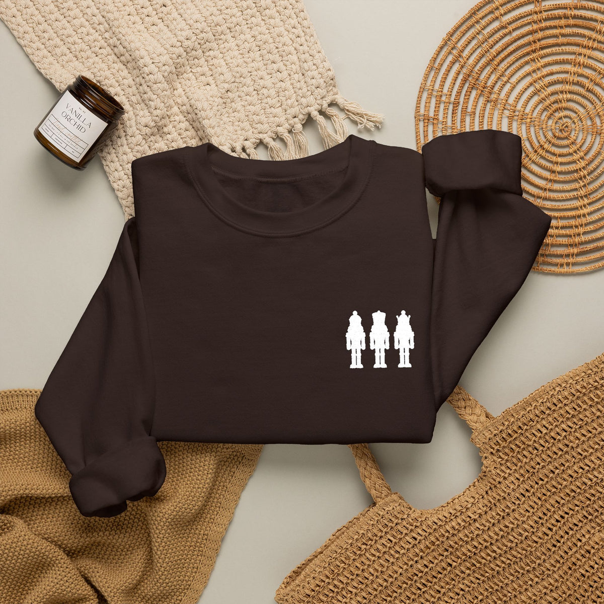 Three Nutcrackers Embroidered Crewneck Sweatshirt | Christmas Sweater