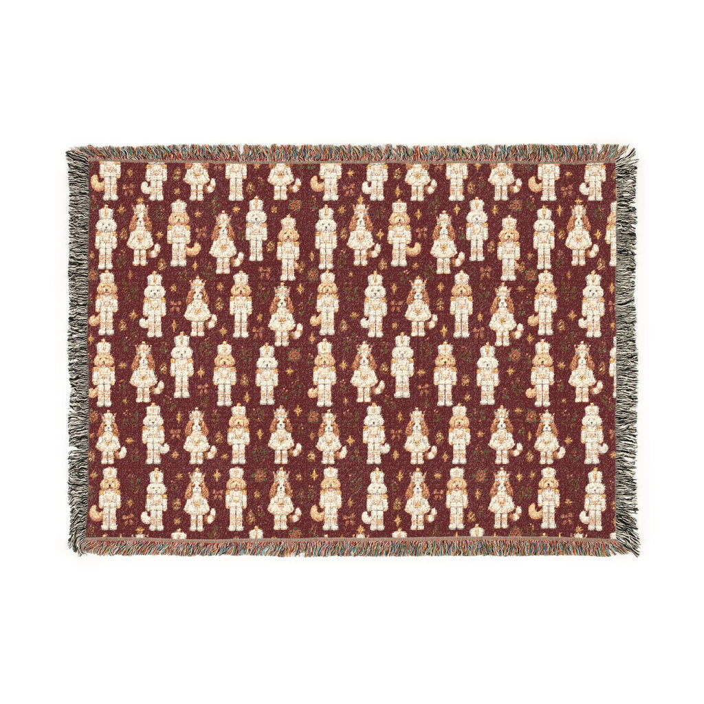 Dog Nutcracker Christmas Blanket - Maroon Woven Holiday Throw