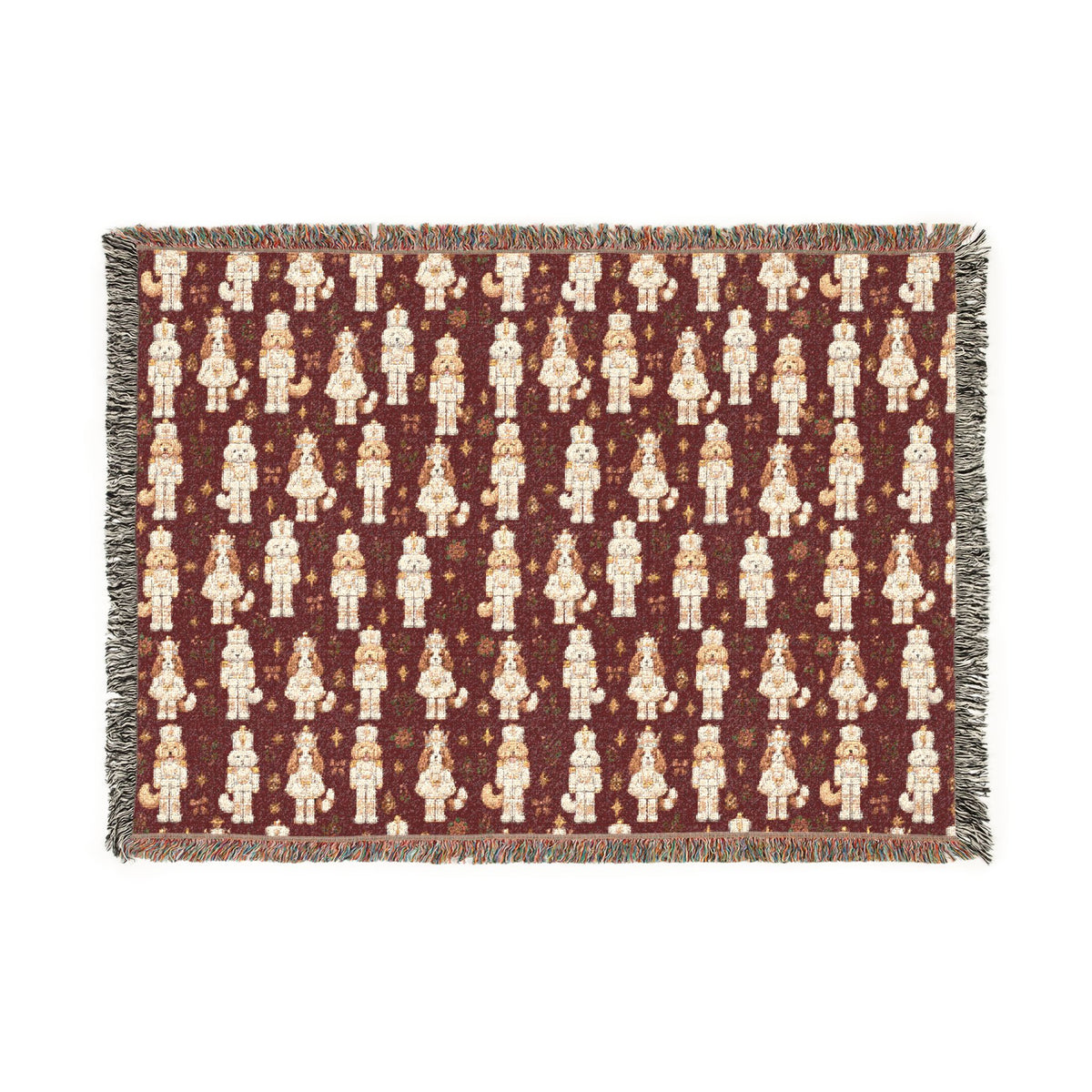 Dog Nutcracker Christmas Blanket - Maroon Woven Holiday Throw