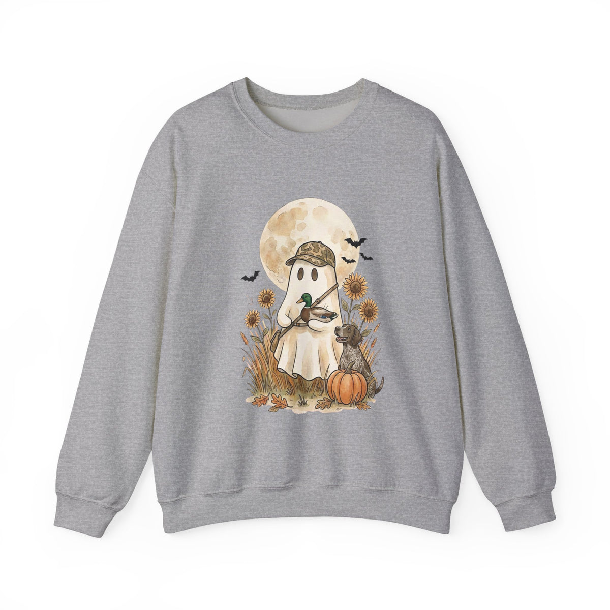 Ghost Hunter Illustration Sweatshirt | Spooky Hunting, Autumn Pumpkin Moon