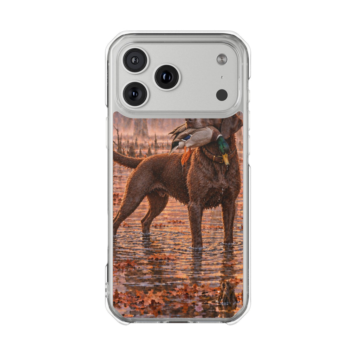 Clear Magnetic Phone Case — Chocolate Lab with Duck swamp