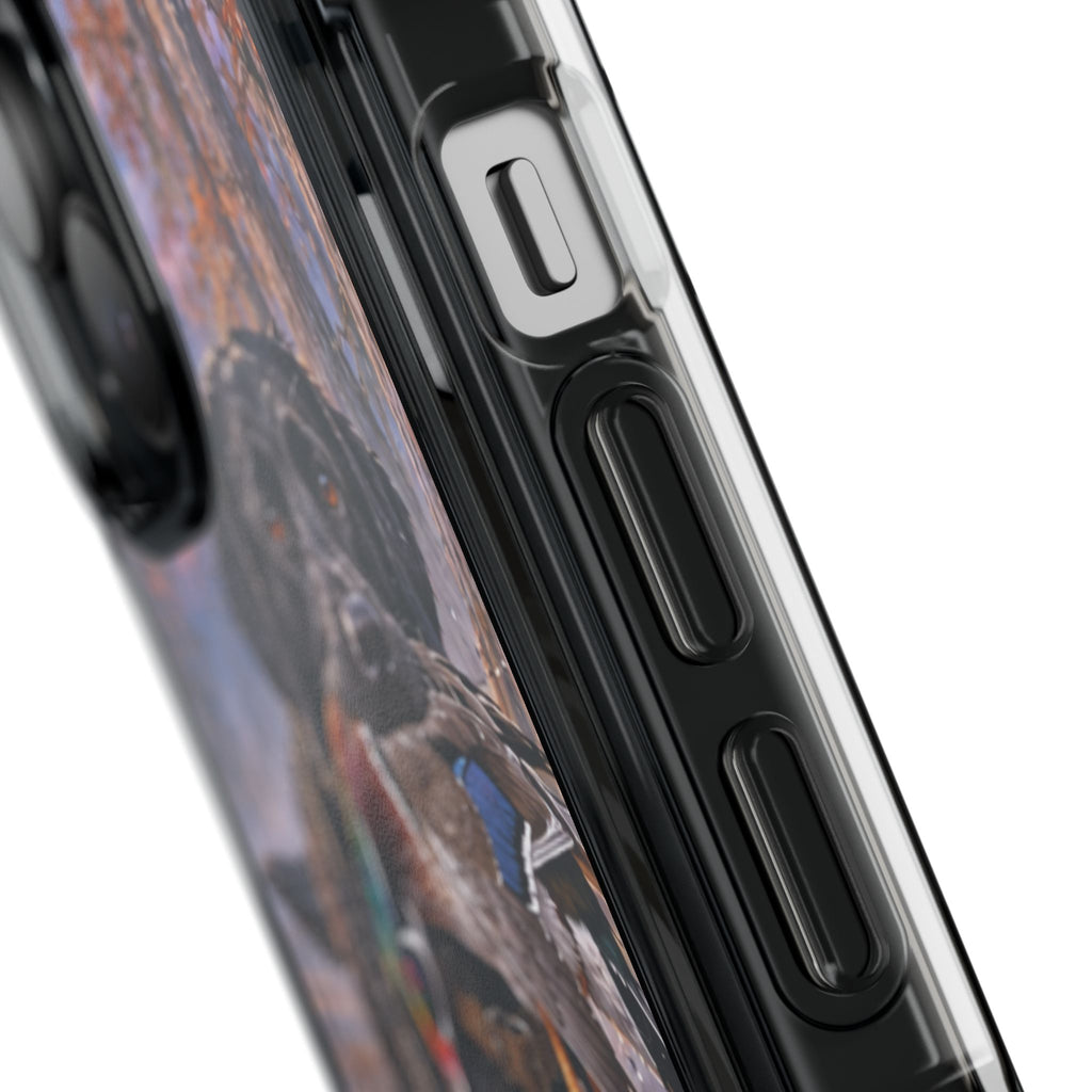 Clear Magnetic Phone Case — Black Lab with Duck swamp