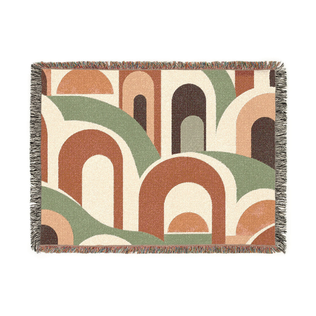 Retro Arch Woven Blanket – Mid-Century Geometric Throw for Living Room, Boho Decor