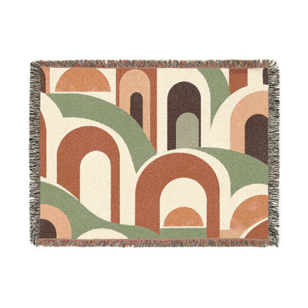 Retro Arch Woven Blanket – Mid-Century Geometric Throw for Living Room, Boho Decor