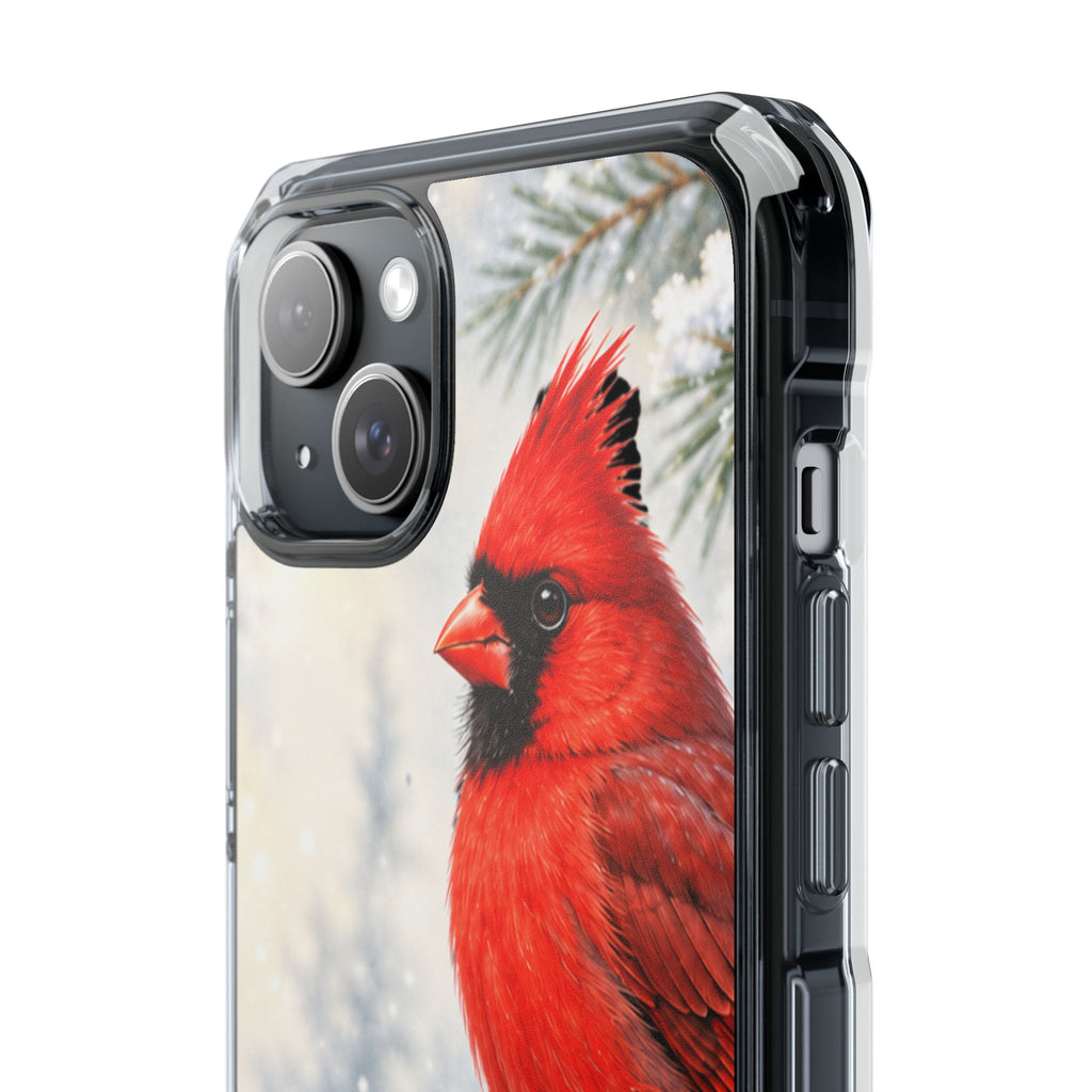 Clear Magnetic Phone Case — Winter Cardinal Scene