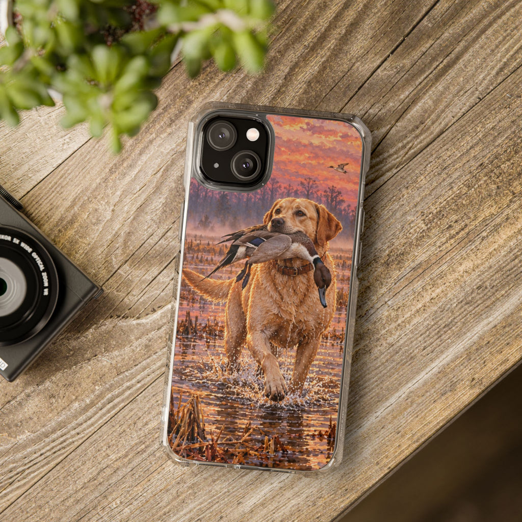 Clear Magnetic Phone Case — Lab with Duck swamp