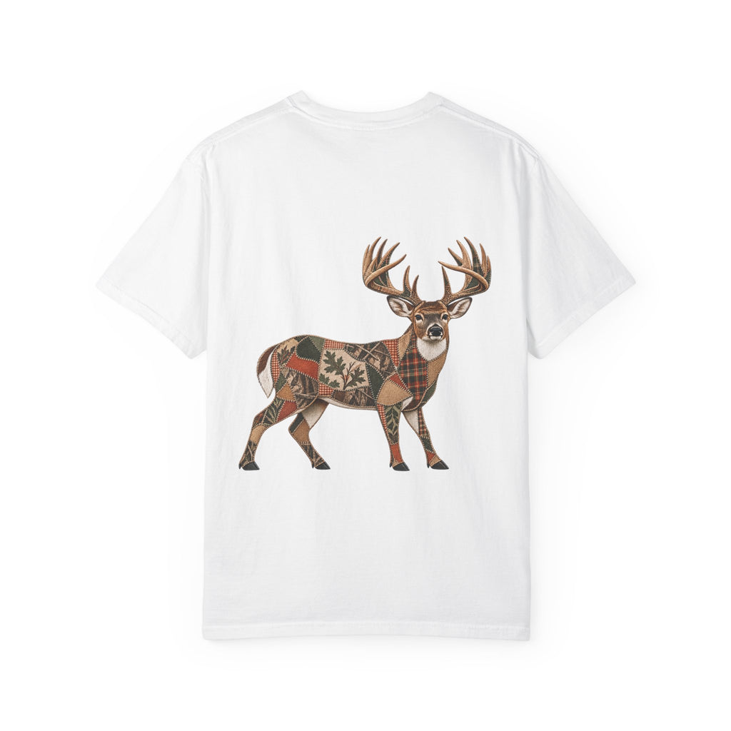 Faux Patchwork Whitetail Deer Shirt, Buck Hunting Tee, Rustic Deer Hunter Gift
