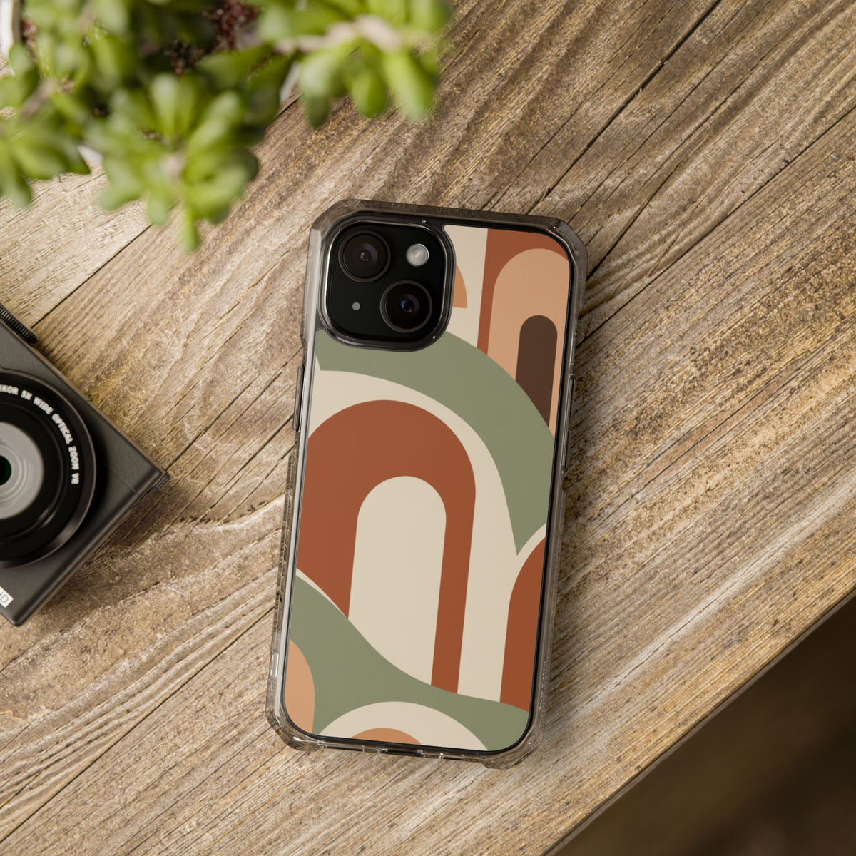 Clear Magnetic Impact Phone Case — Retro Arch Geometric Design (Protective, Slim)