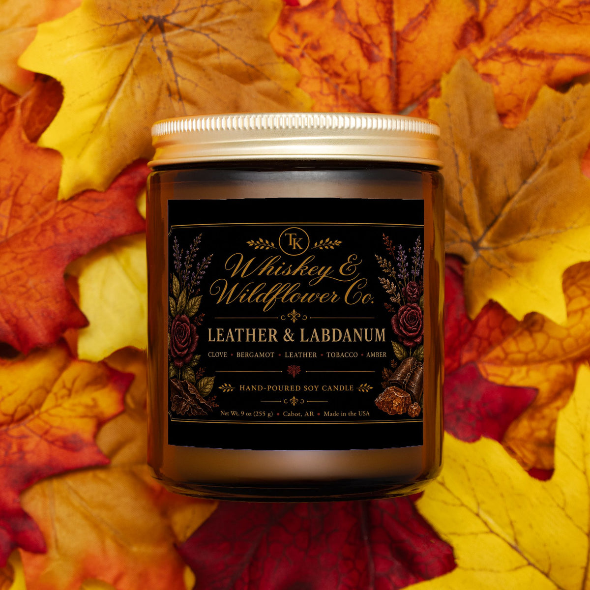 Leather & Labdanum Candle Amber Jar 9oz