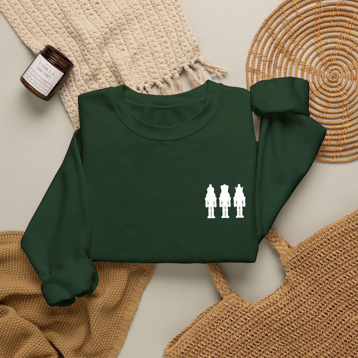 Three Nutcrackers Embroidered Crewneck Sweatshirt | Christmas Sweater