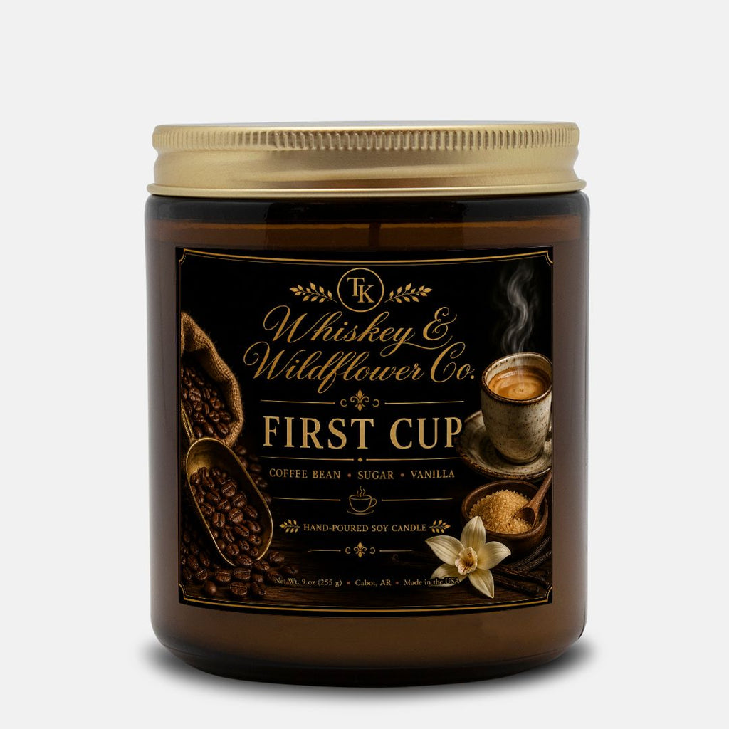 First Cup Coffee Candle Amber Jar 9oz