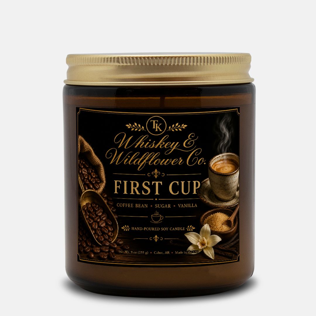 First Cup Coffee Candle Amber Jar 9oz