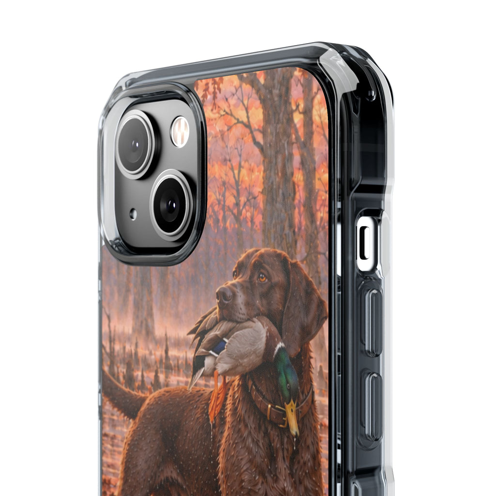 Clear Magnetic Phone Case — Chocolate Lab with Duck swamp