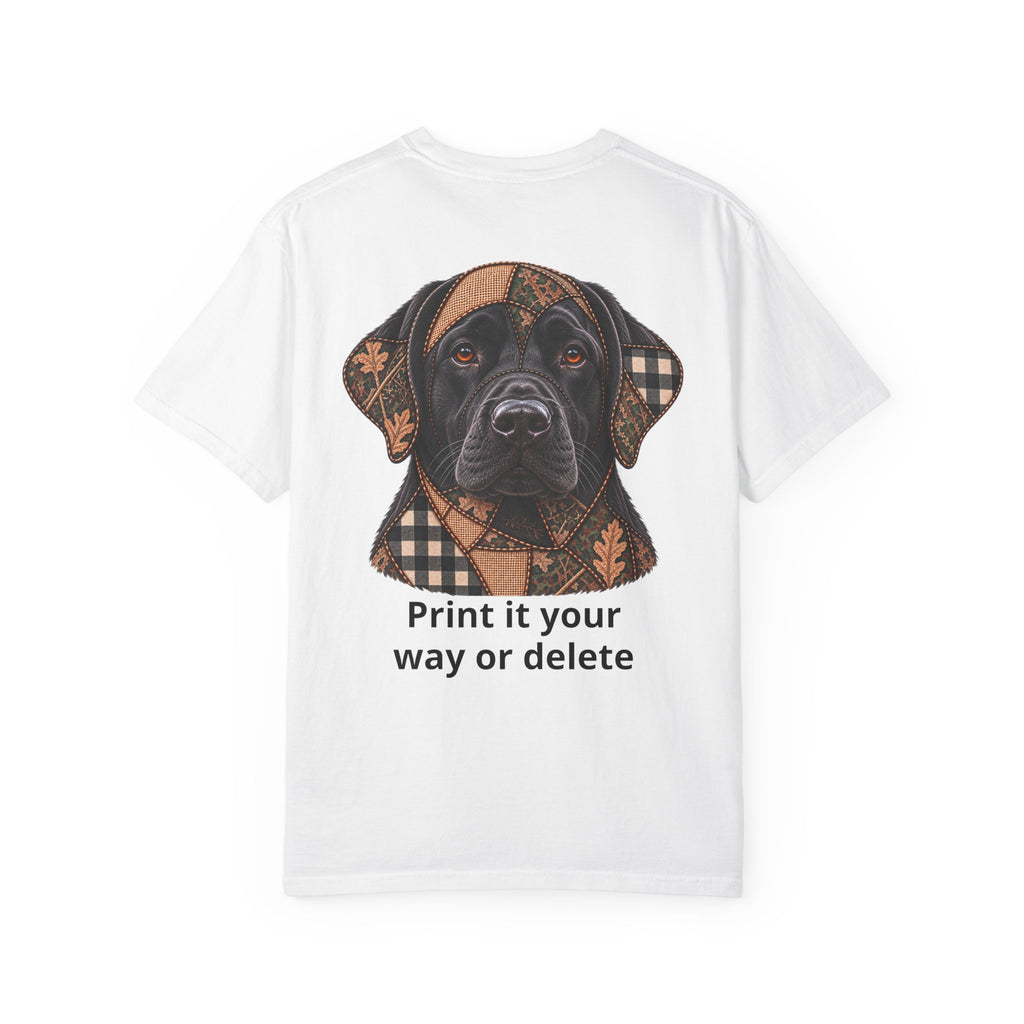 Faux Patchwork Black Lab Short-Sleeve T-Shirt, Labrador Hunting Shirt, Arkansas Hunter Gift