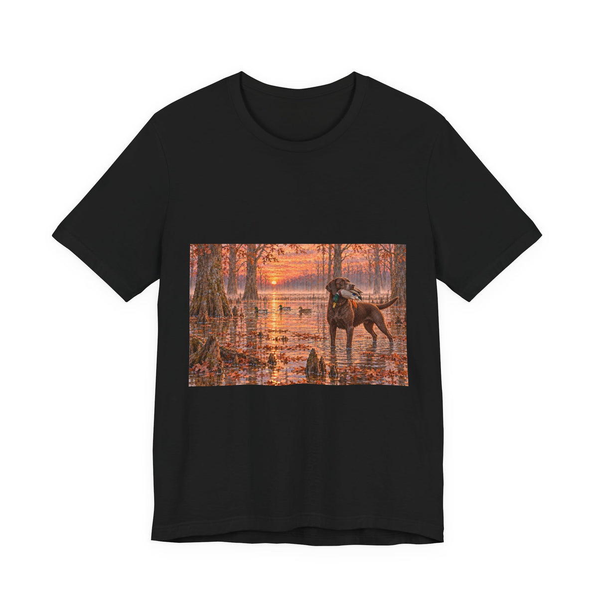 Sunset Bay Retriever T-Shirt — Dog Lover Sunset Woodland Tee