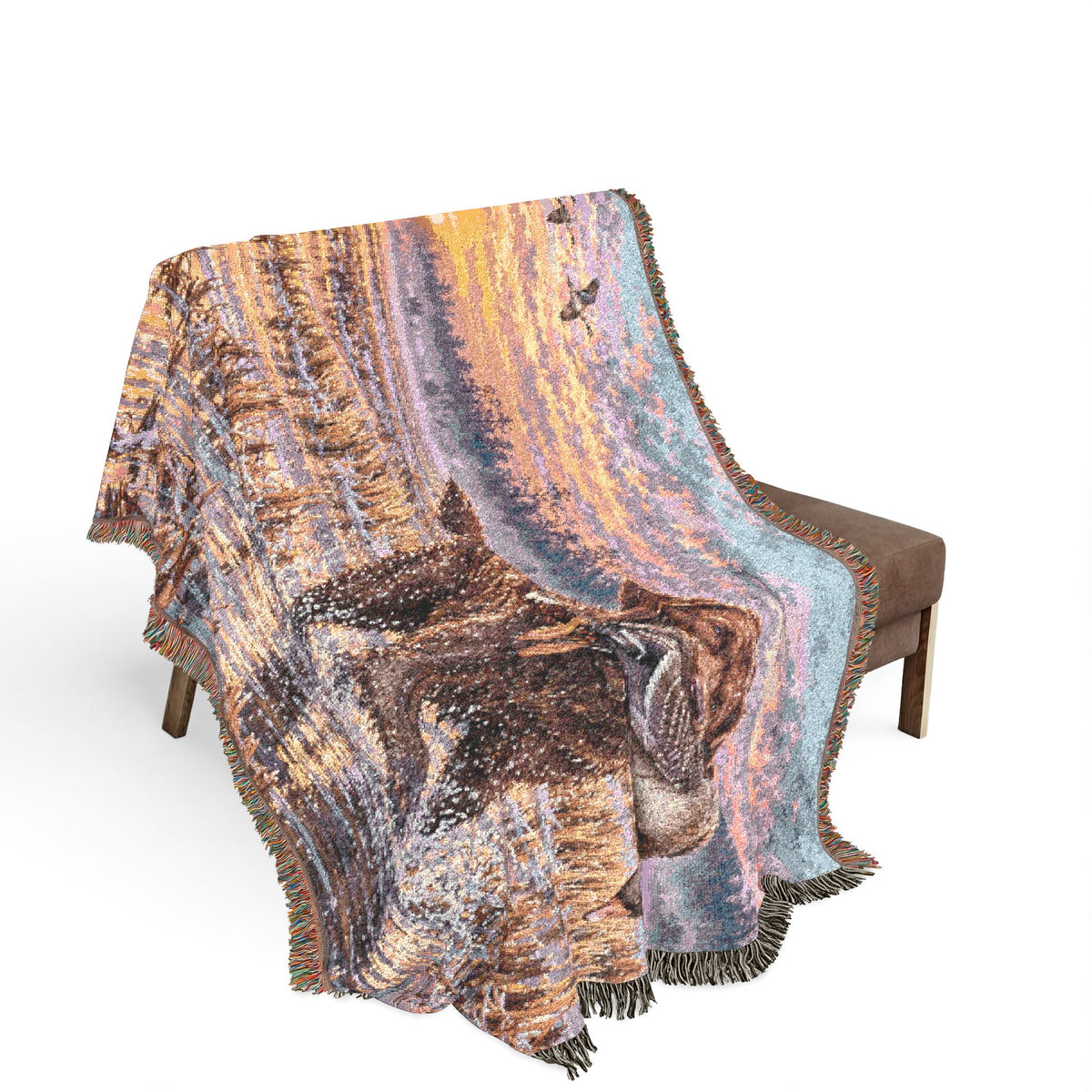 River Scenic Woven Blanket — Rustic Lake Bird Dog Pointer Landscape Throw