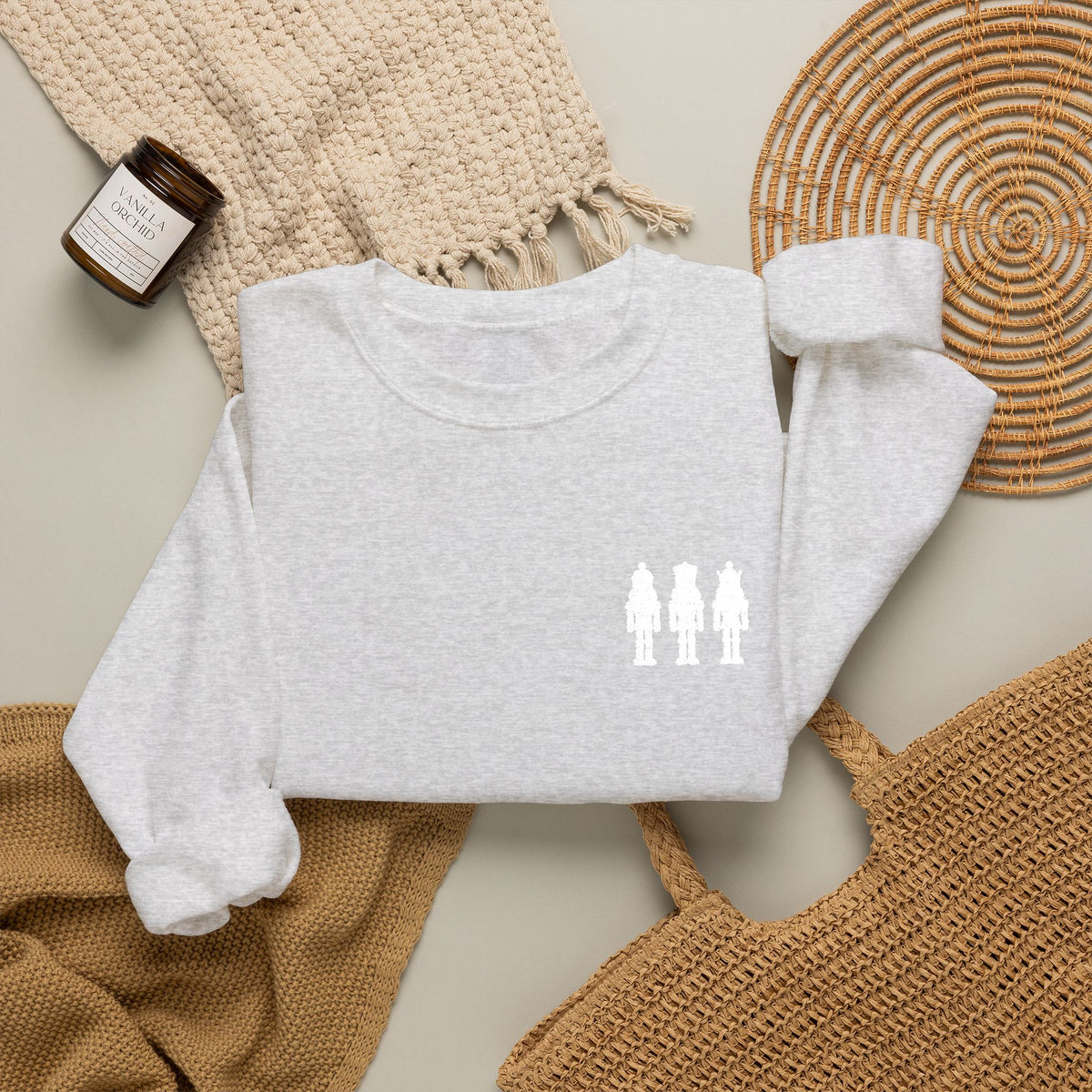 Three Nutcrackers Embroidered Crewneck Sweatshirt | Christmas Sweater