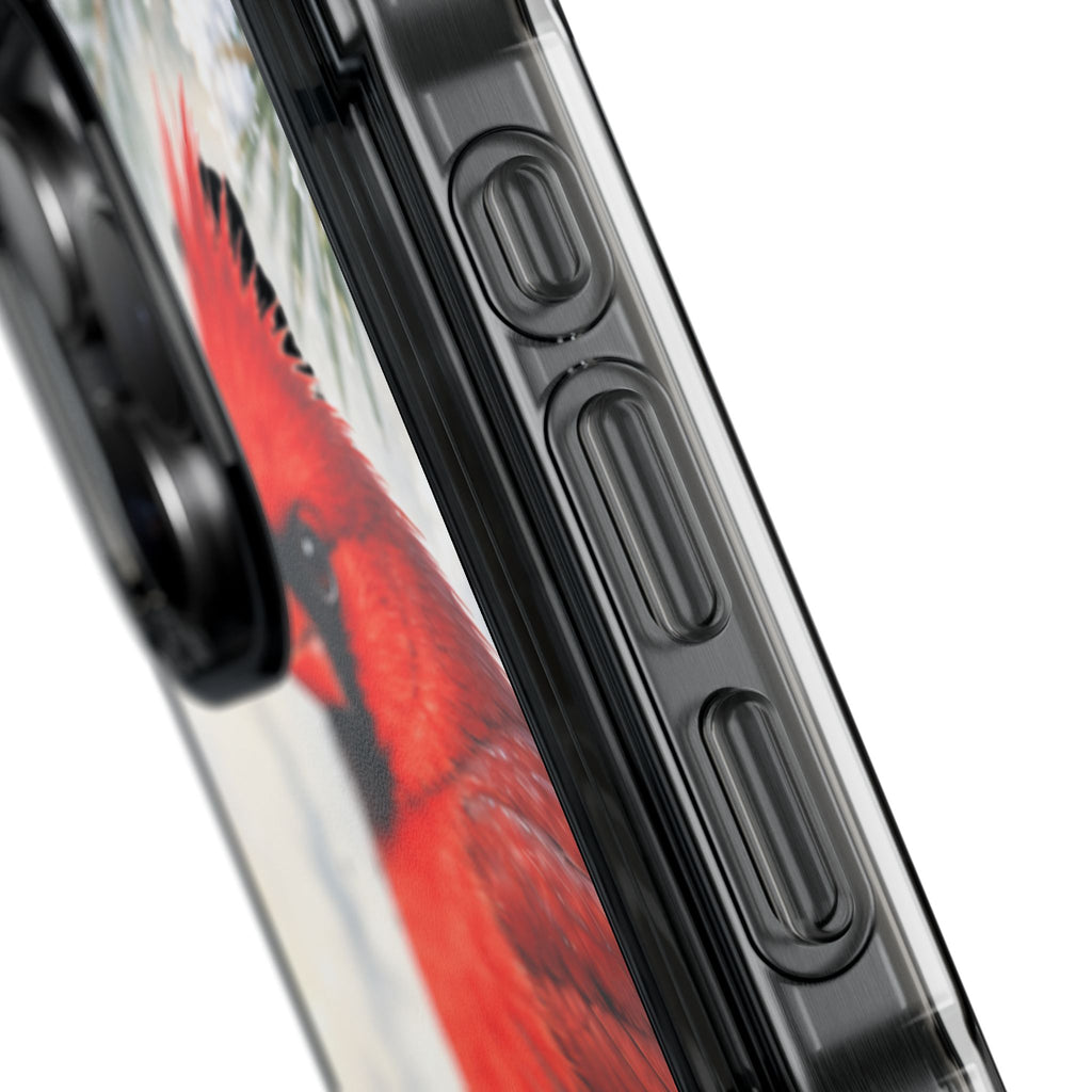 Clear Magnetic Phone Case — Winter Cardinal Scene