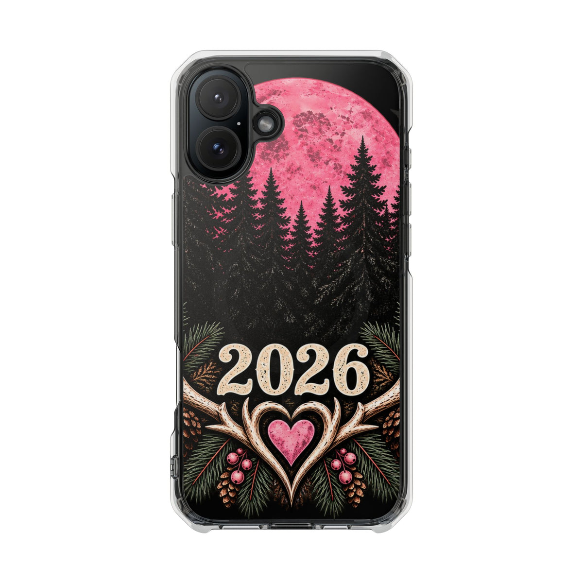 2026 Pink Moon Forest Phone Case — Clear Magnetic Protective Cover