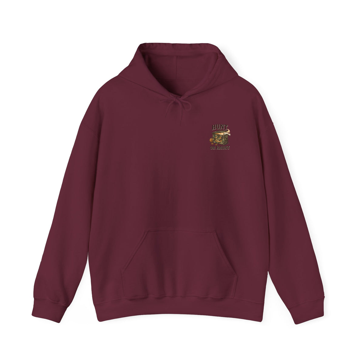Hunt or Haunt Hoodie | Spooky Hunting Skull, Cabin Night Outdoor Graphic
