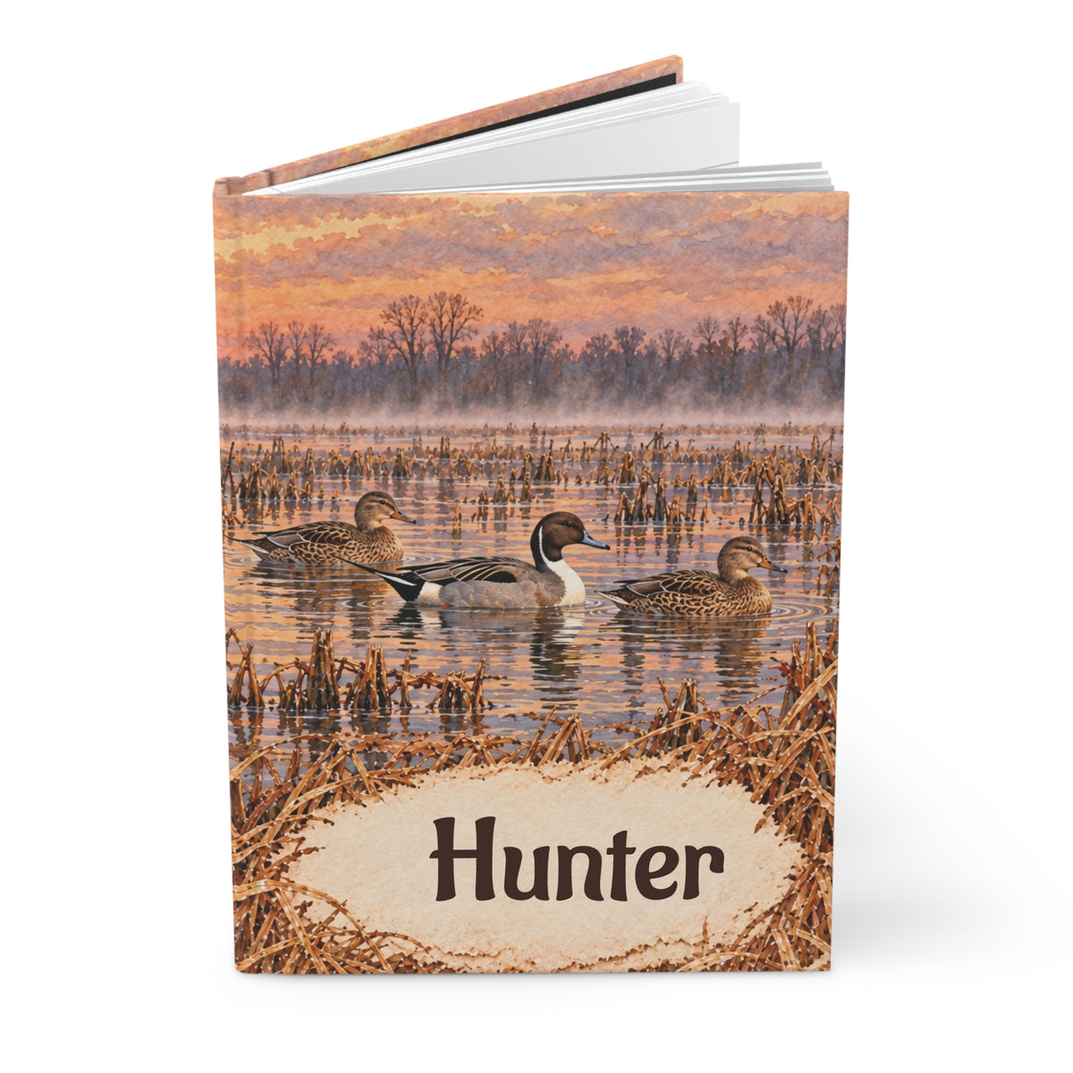 Duck Hunting Journal – Personalized Hardcover Lined Notebook (Sunrise Marsh, "Hunter")