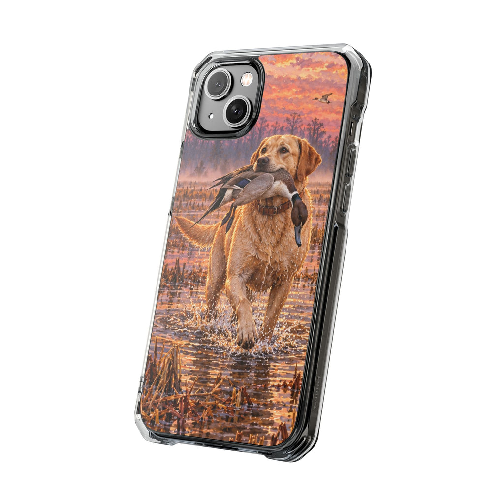Clear Magnetic Phone Case — Lab in swamp with duck