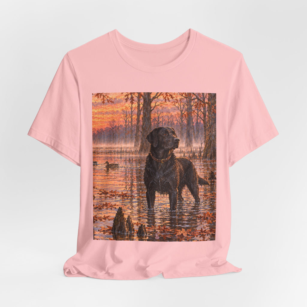 Sunset Bay Labrador Tee — Black Lab Dog Sunset Shirt