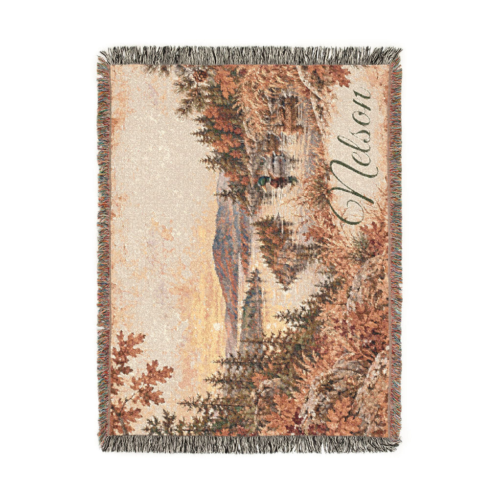 Mohican River Scenic Woven Blanket — Rustic Lake Landscape Throw