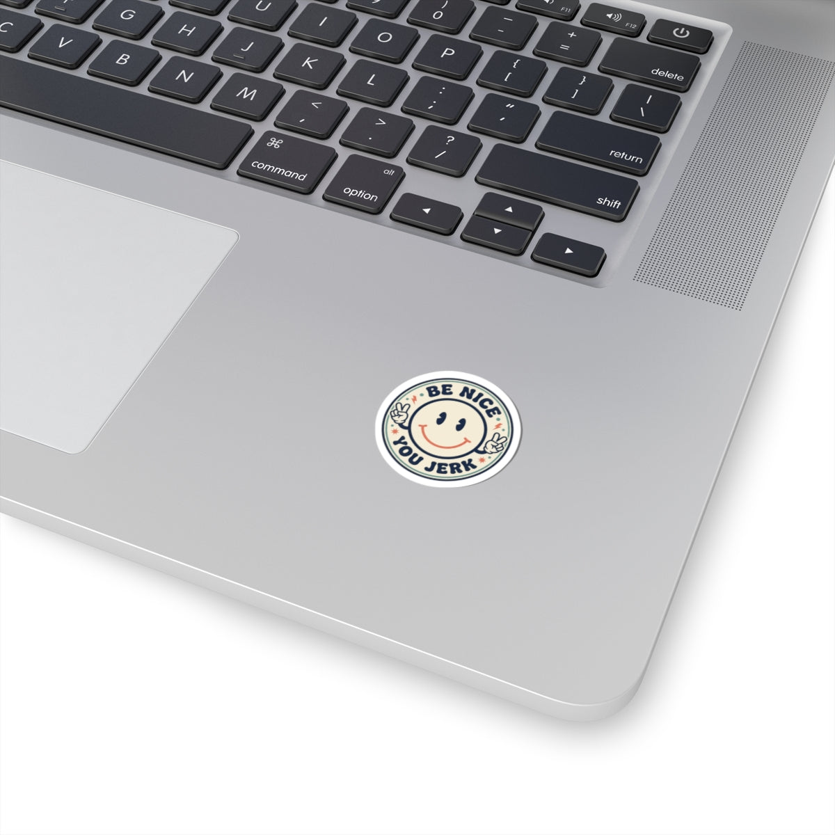 Be Nice You Jerk smiley sticker | Kiss-cut vinyl, retro peace sign