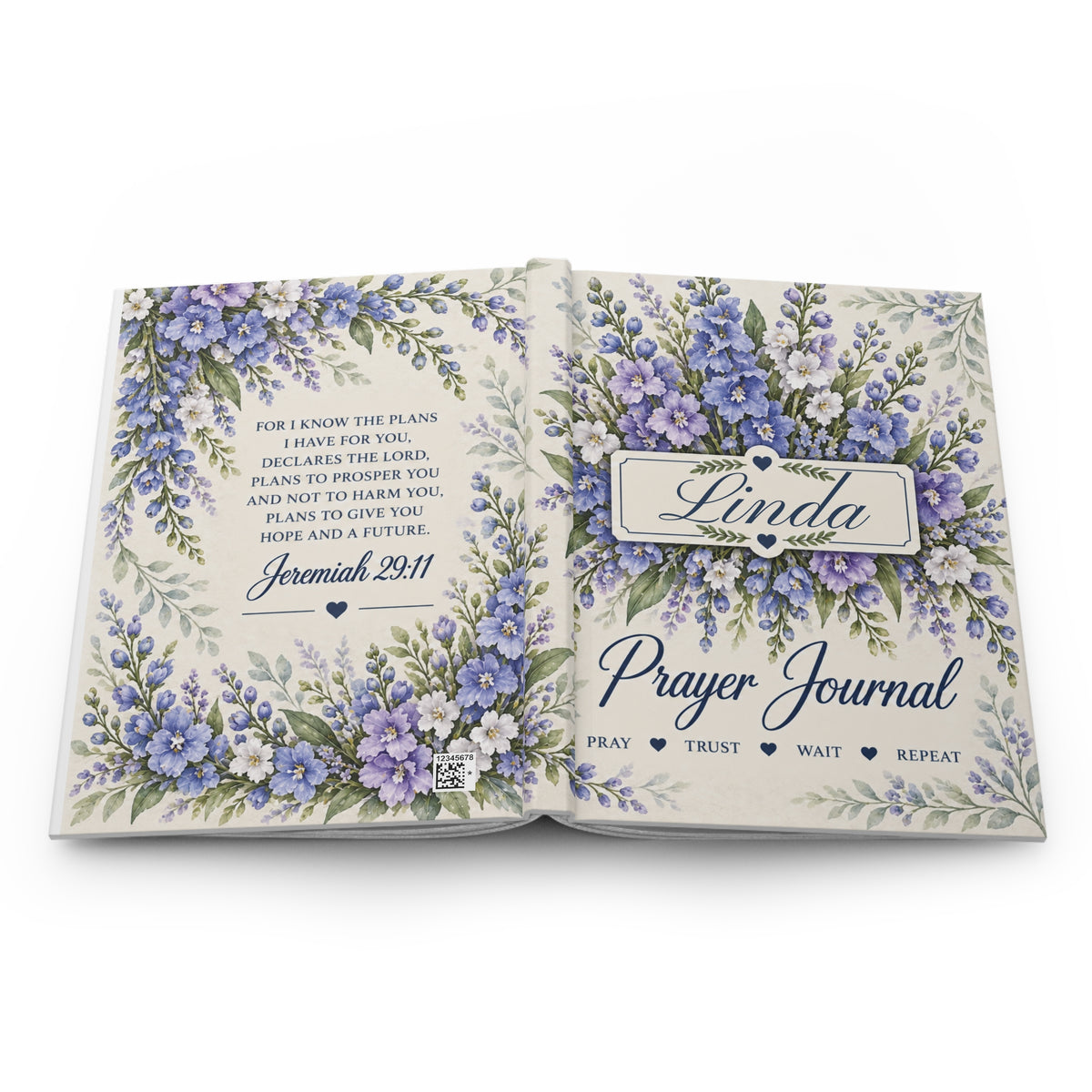 Personalized July Birth Flower Prayer Journal, Larkspur Christian Journal, Jeremiah 29:11 Notebook, Birthday Gift for Her, Faith Journal