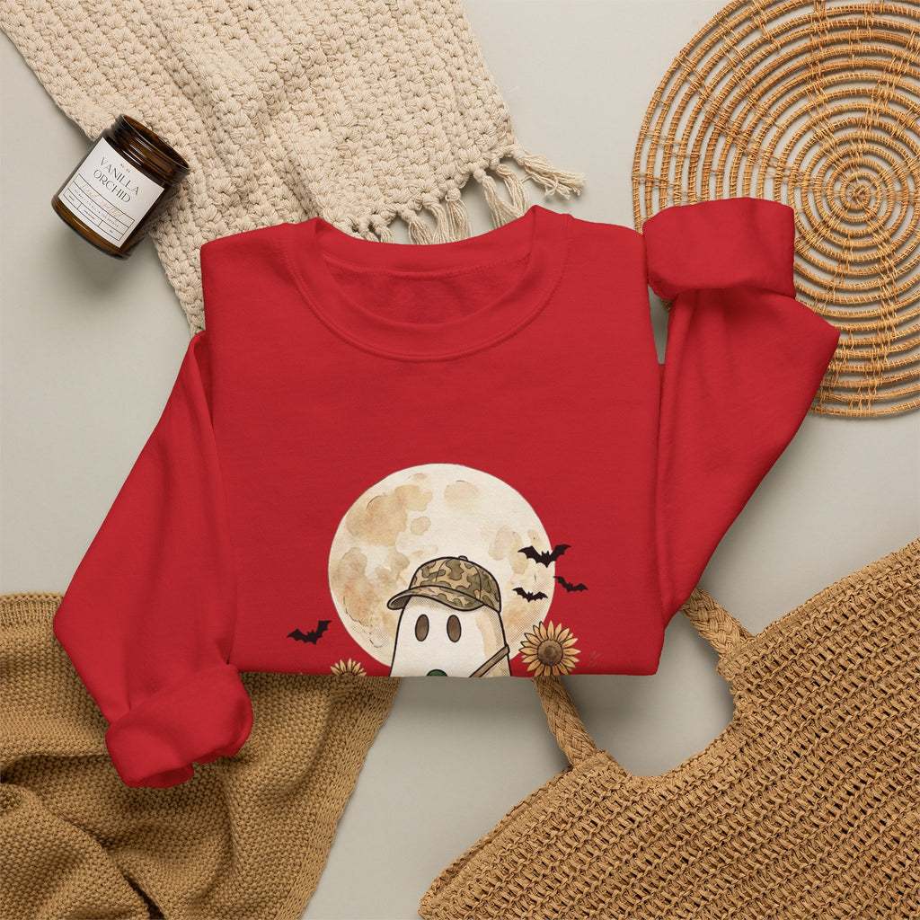 Ghost Hunter Illustration Sweatshirt | Spooky Hunting, Autumn Pumpkin Moon