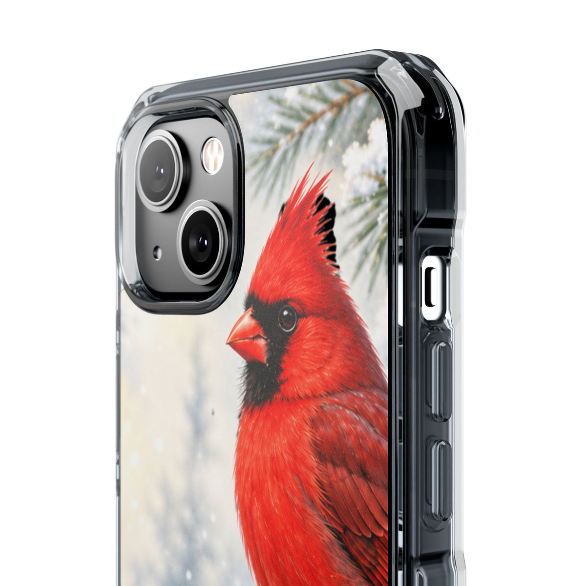 Clear Magnetic Phone Case — Winter Cardinal Scene