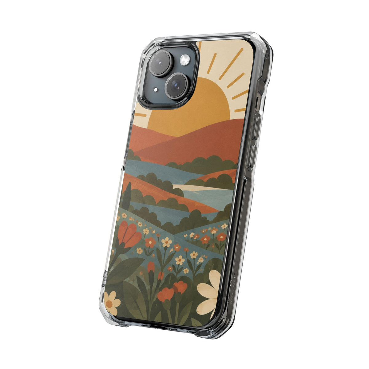 Clear Magnetic Phone Case Floral Sunset Design