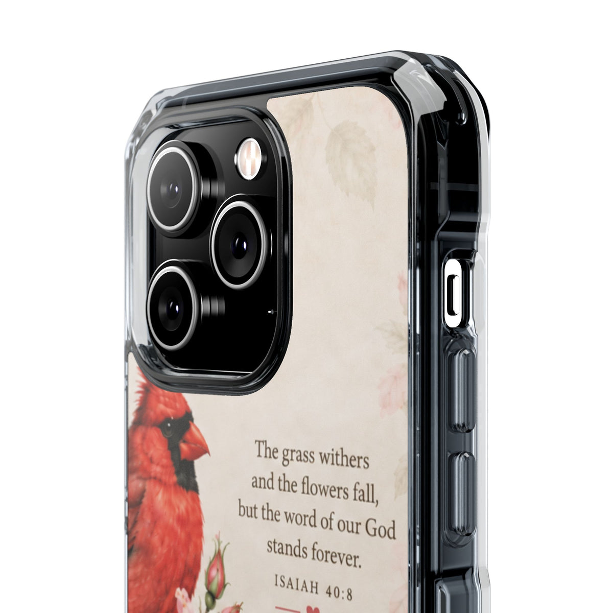 Clear Magnetic Phone Case — Cardinal Scene Isiah 40:8