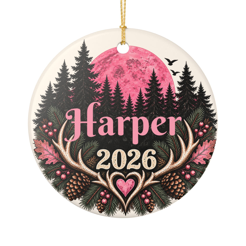 Personalized Pink Whitetail Hunter Ornament, Custom Name 2026 Christmas Keepsake, Gift for Her