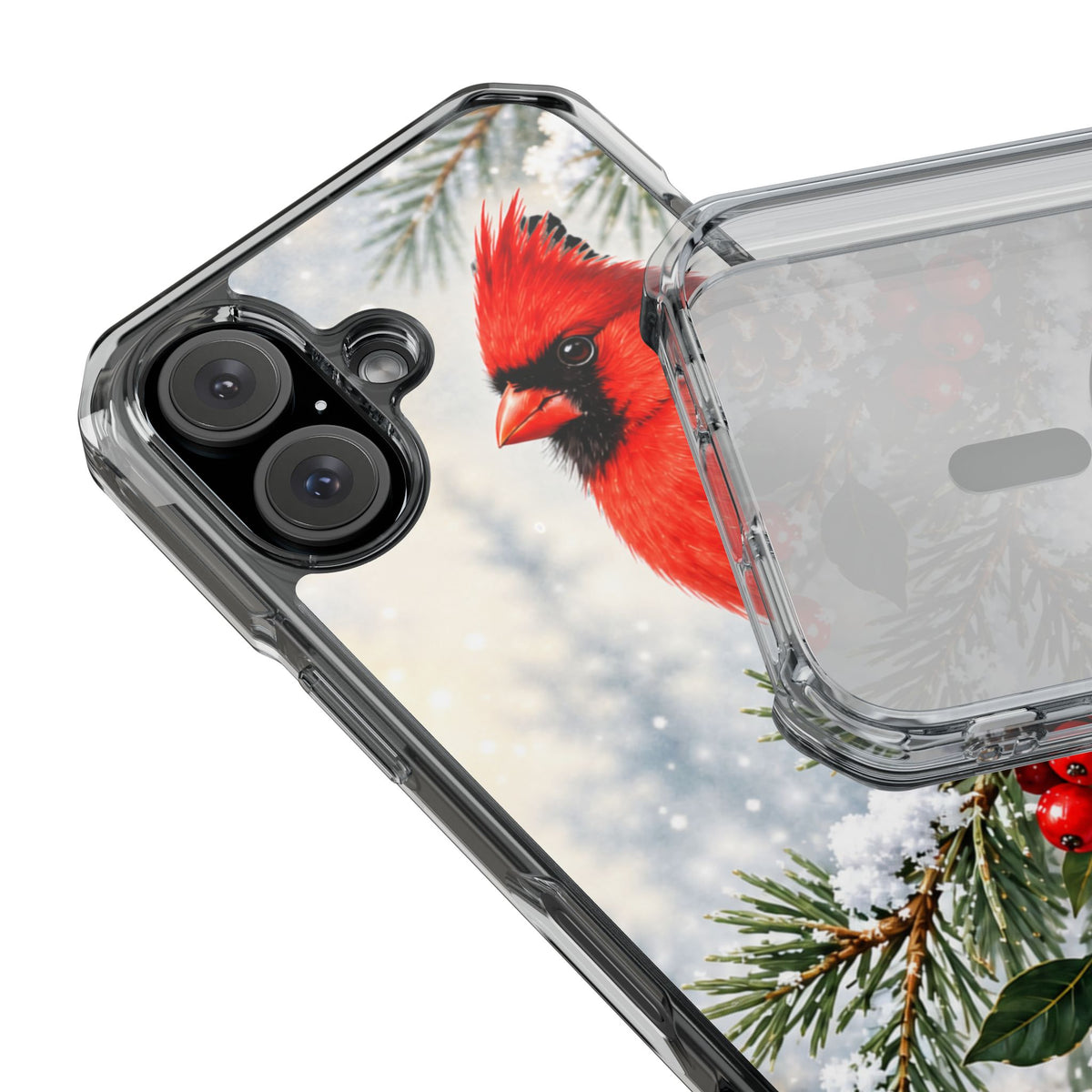 Clear Magnetic Phone Case — Winter Cardinal Scene