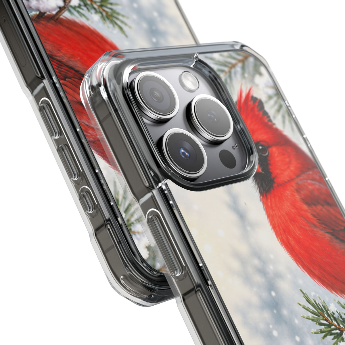 Clear Magnetic Phone Case — Winter Cardinal Scene