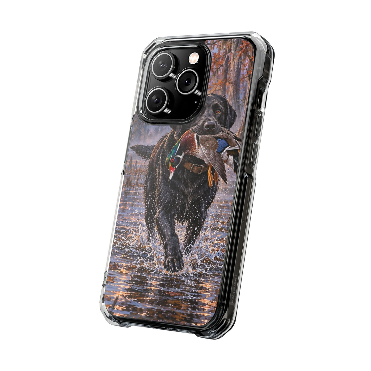 Clear Magnetic Phone Case — Black Lab with Duck swamp