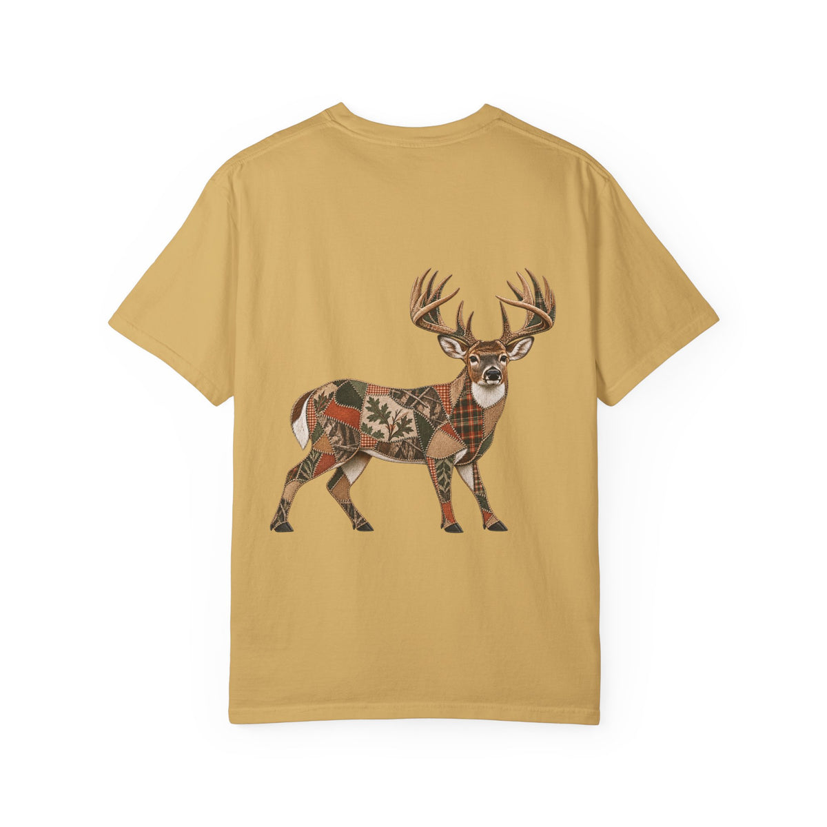 Faux Patchwork Whitetail Deer Shirt, Buck Hunting Tee, Rustic Deer Hunter Gift