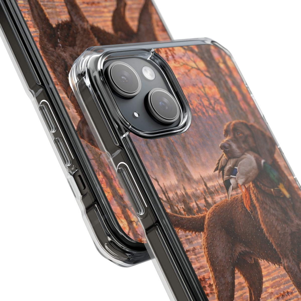 Clear Magnetic Phone Case — Chocolate Lab with Duck swamp