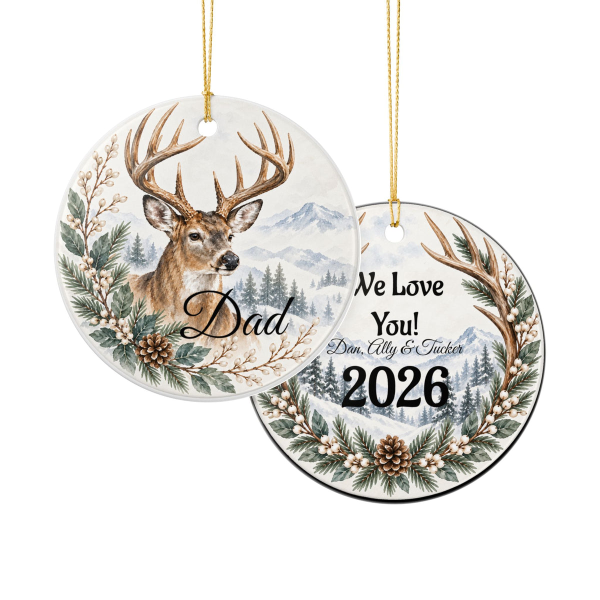Personalized Christmas Ornament, Custom Name Family Keepsake, Hunter Ornament, Christmas Gift for Family, Friends or Memorial