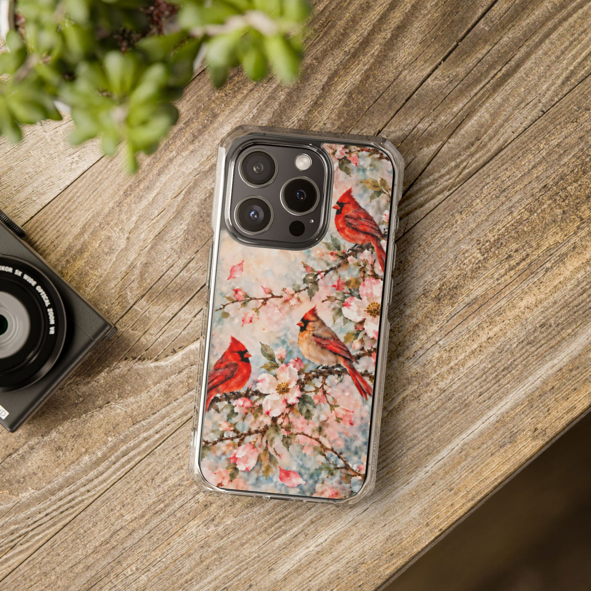 Clear Magnetic Phone Case — Cardinal Flock Scene