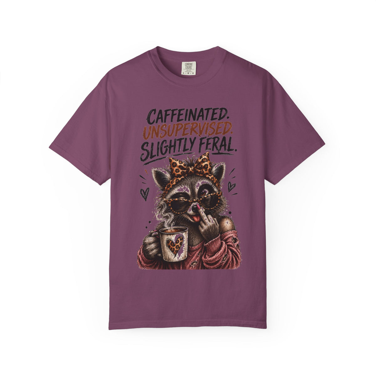 Caffeinated Slightly Feral Raccoon T-Shirt | Funny Coffee Graphic Tee