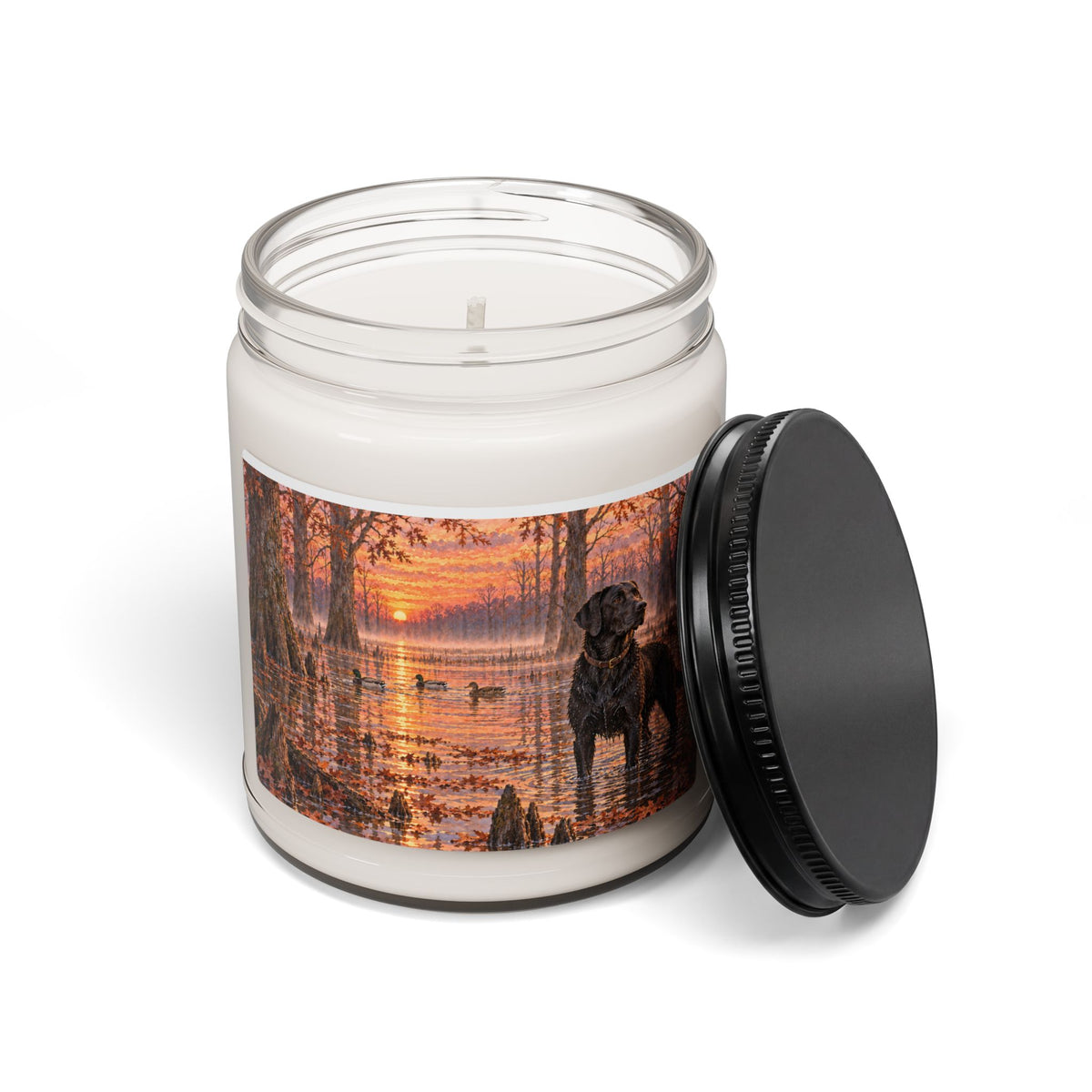 Soy Candle — Black Labrador at Sunset | Autumn Lake Scented Candle (9oz)