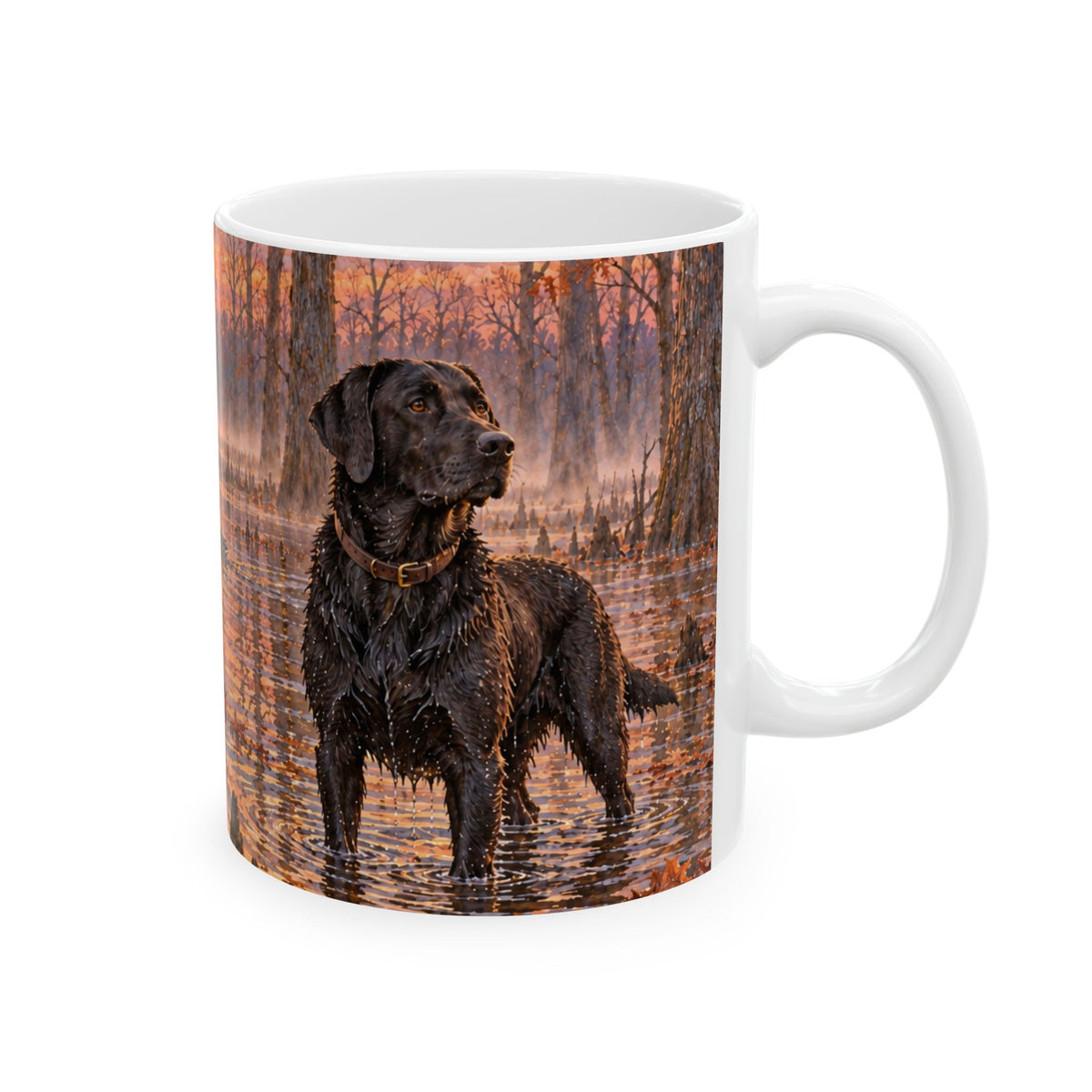 Autumn Retriever Ceramic Mug – Black Lab Sunrise Hunting Coffee Cup (11oz/15oz)