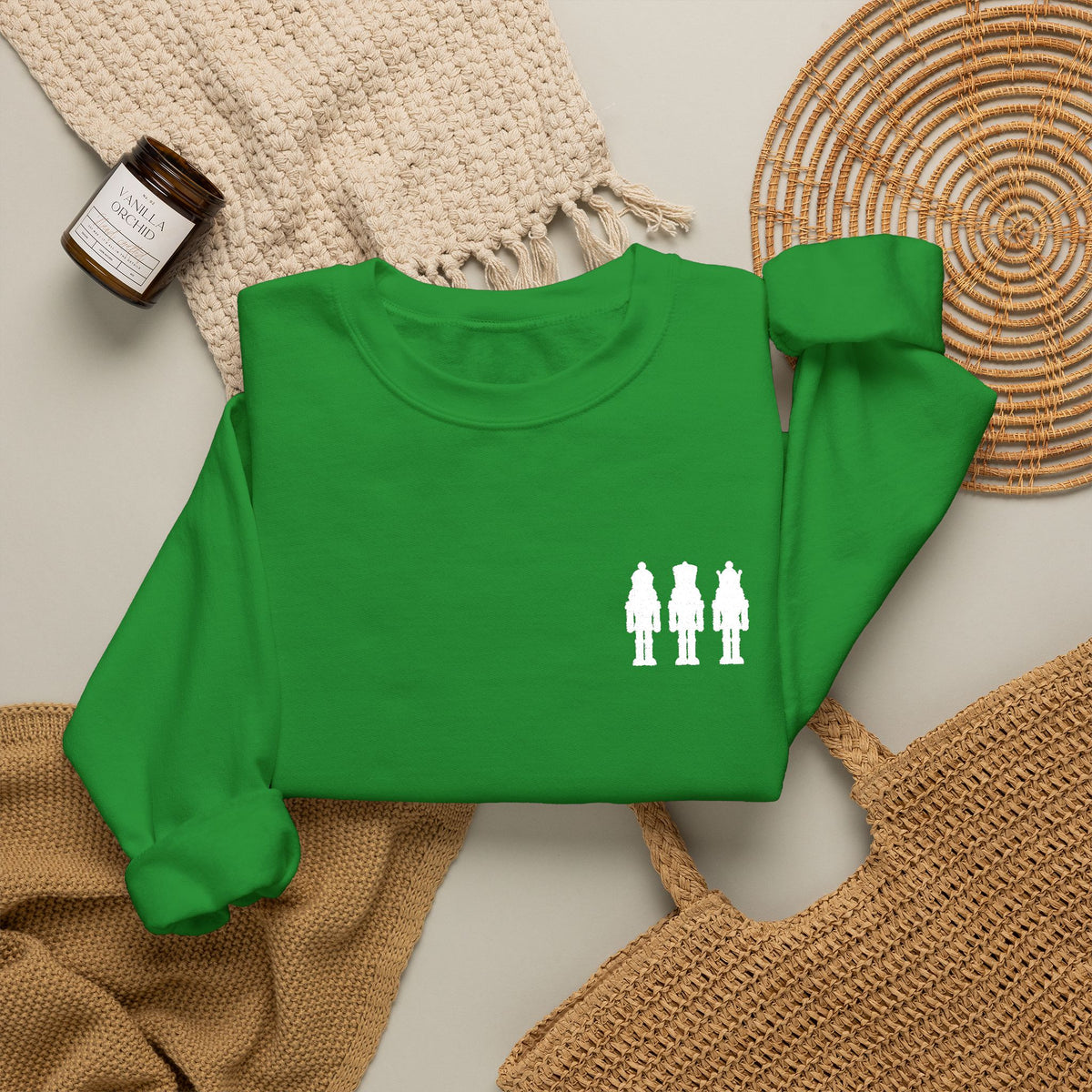 Three Nutcrackers Embroidered Crewneck Sweatshirt | Christmas Sweater