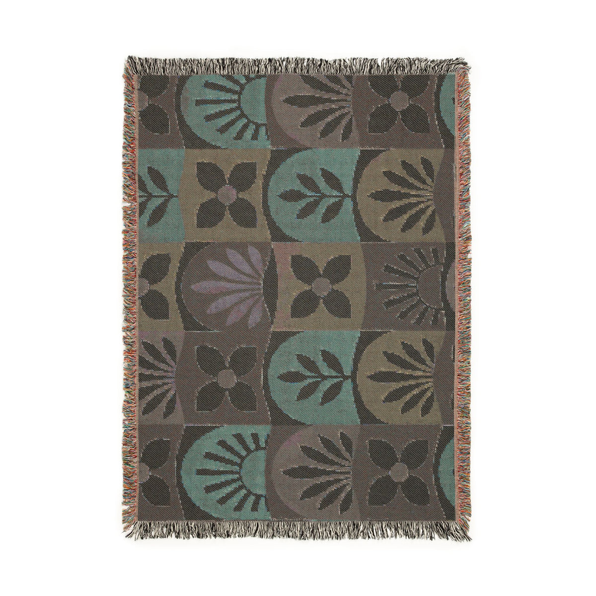 Boho Geometric Woven Blanket — Retro Floral Tile Throw