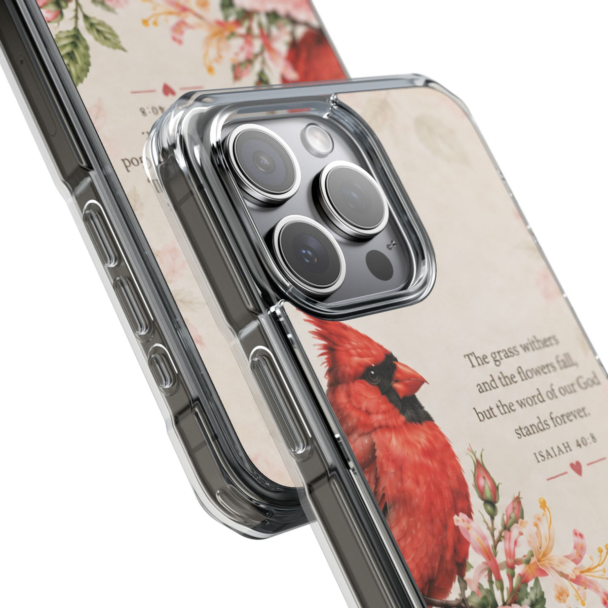 Clear Magnetic Phone Case — Cardinal Scene Isiah 40:8