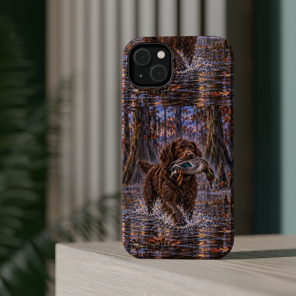 Clear Magnetic Phone Case — Boykin spaniel with Duck swamp