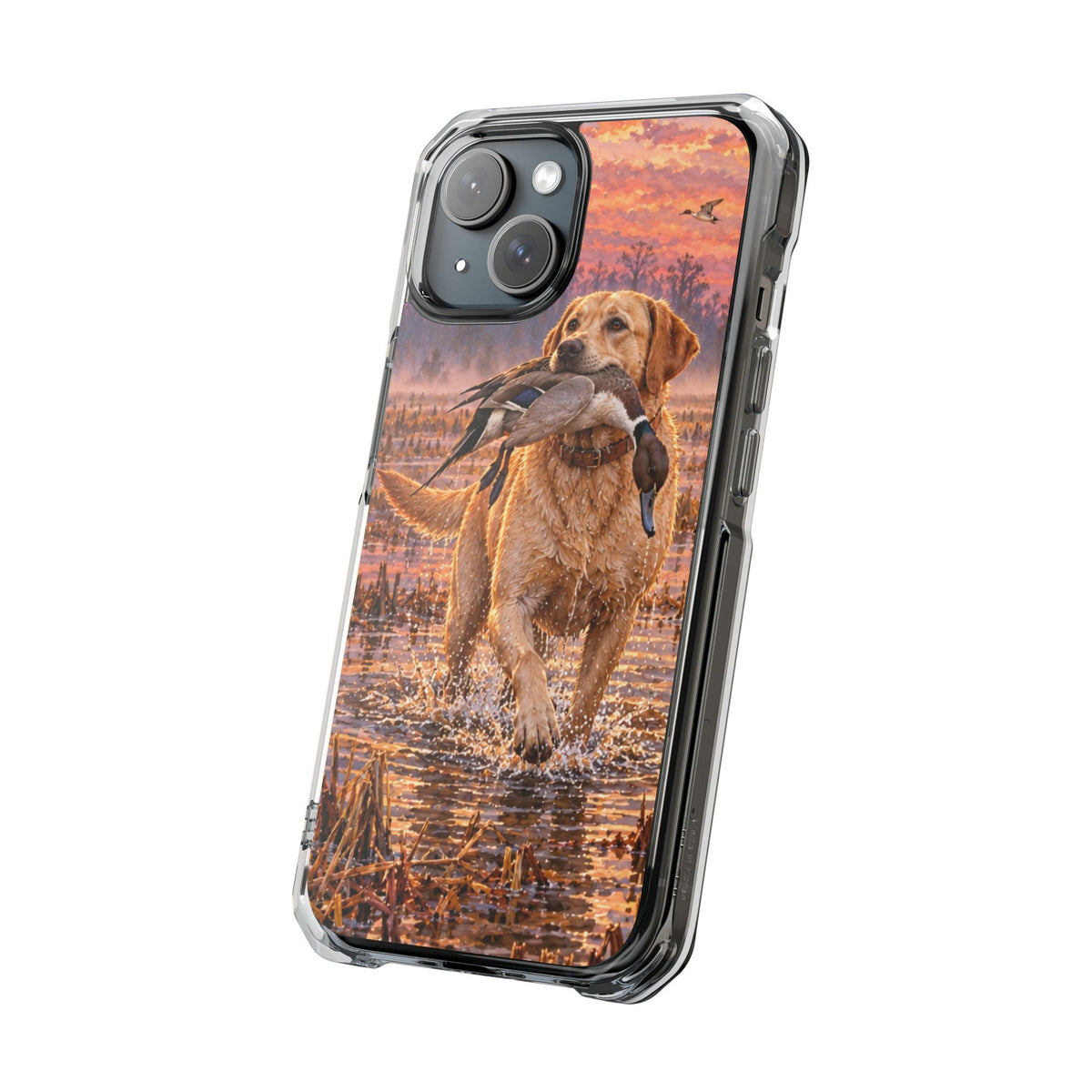 Clear Magnetic Phone Case — Lab in swamp with duck